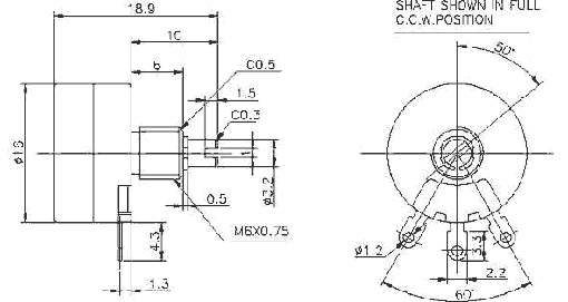 TOCOS电位器-RV16YN尺寸图