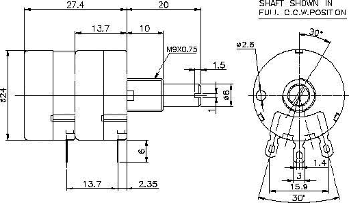 TOCOS电位器-RV24YN尺寸图