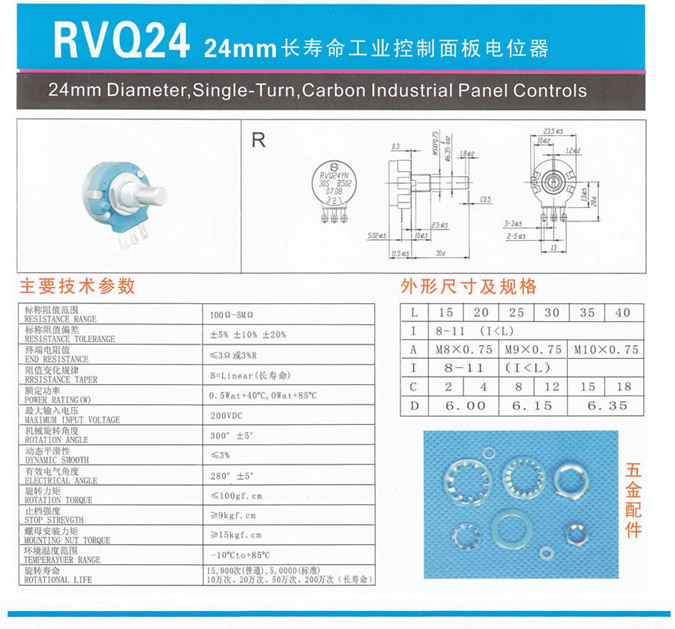 长寿命电位器，电位器,精密电位器，碳膜精密电位器，进口电位器，RVQ24YN-R