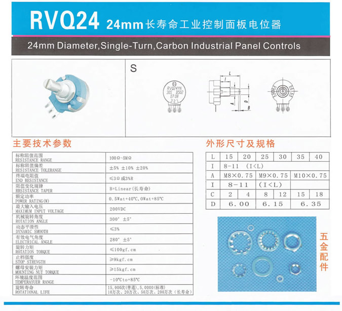 长寿命电位器，电位器,精密电位器，碳膜精密电位器，进口电位器，RVQ24YN-S